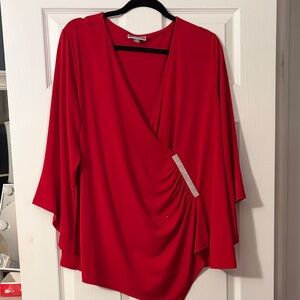 JM Collection Red Draped Blouse with Embellishment